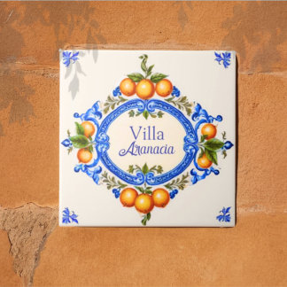 Azulejo Mediterranean Italian House Sign – Villa Arancia