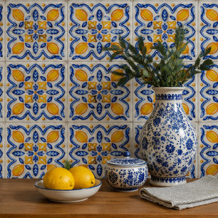 Azulejo Mediterranean Lemon Blossom Ceramic Hand Painted
