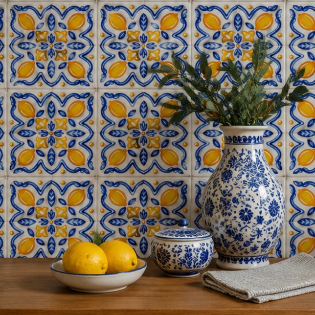 Azulejo Mediterranean Lemon Blossom Ceramic Hand Painted  (Subido por el creador)
