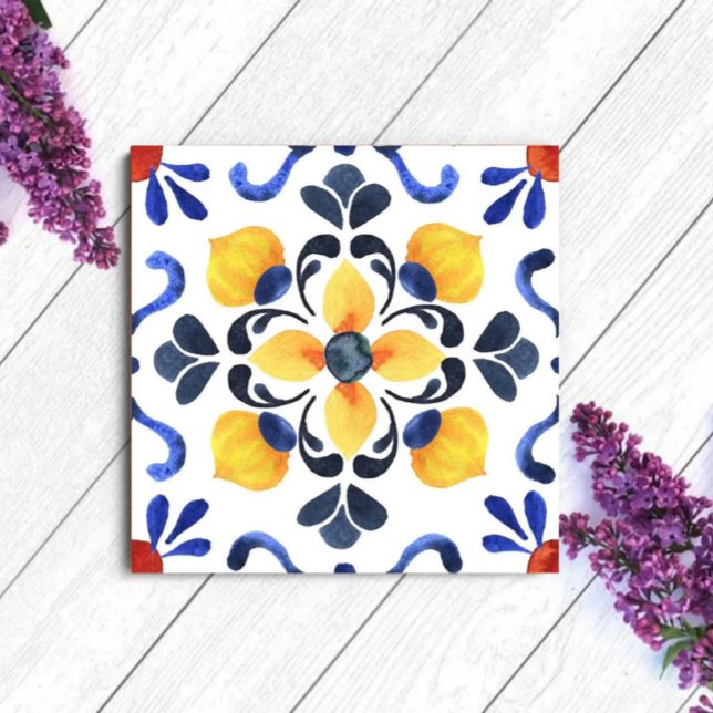 Azulejo Mediterranean Lemon Blossom Hand Painted Portugues (Subido por el creador)