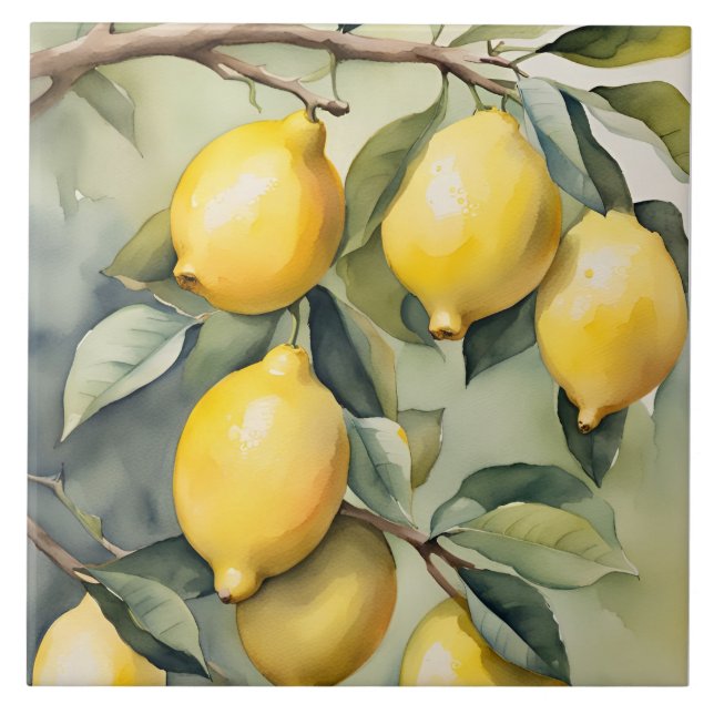 Azulejo Mediterranean Lemon Tuscany Watercolor Design (Frente)