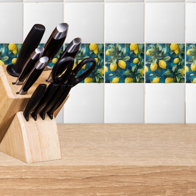 Azulejo Mediterranean Lemon Watercolor Blue Yellow Pattern (Subido por el creador)