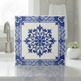 Azulejo Mediterranean Pattern Pat#10 Blue Ivory ID1195