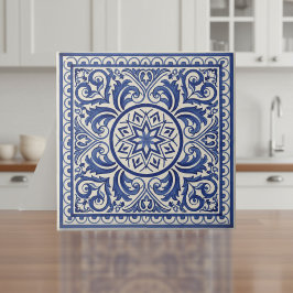 Azulejo Mediterranean Pattern Pat#11 Blue Ivory ID1195