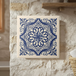Azulejo Mediterranean Pattern Pat#4 Blue Ivory ID1195