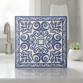 Azulejo Mediterranean Pattern Pat#5 Blue Ivory ID1195