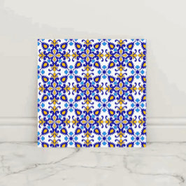 Azulejo Mediterranean Royal Mosaic Blue and Gold Ceramic 