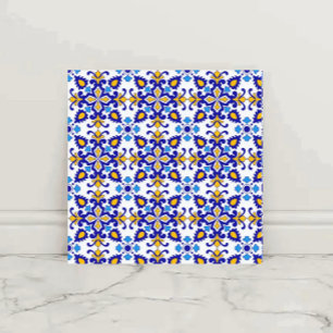 Azulejo Mediterranean Royal Mosaic Blue and Gold Ceramic