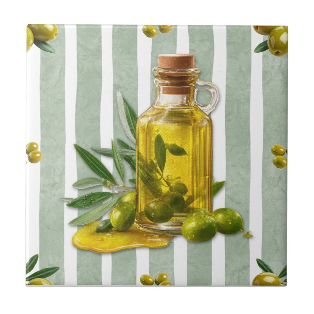 Azulejo Mediterranean Sage Green Stripe Pattern Olive Oil (Frente)