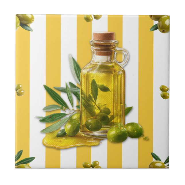Azulejo Mediterranean Yellow Stripe Pattern Olive Oil (Frente)