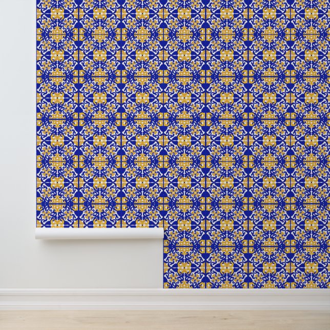 Azulejo Mediterráneo Azul Amarillo para Pared de P (Solicitud)