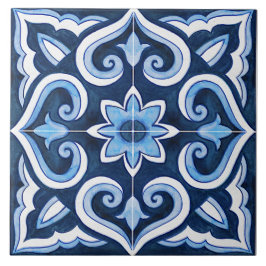Azulejo Mediterráneo Azul Y Blanco
