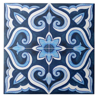 Azulejo Mediterráneo Azul Y Blanco