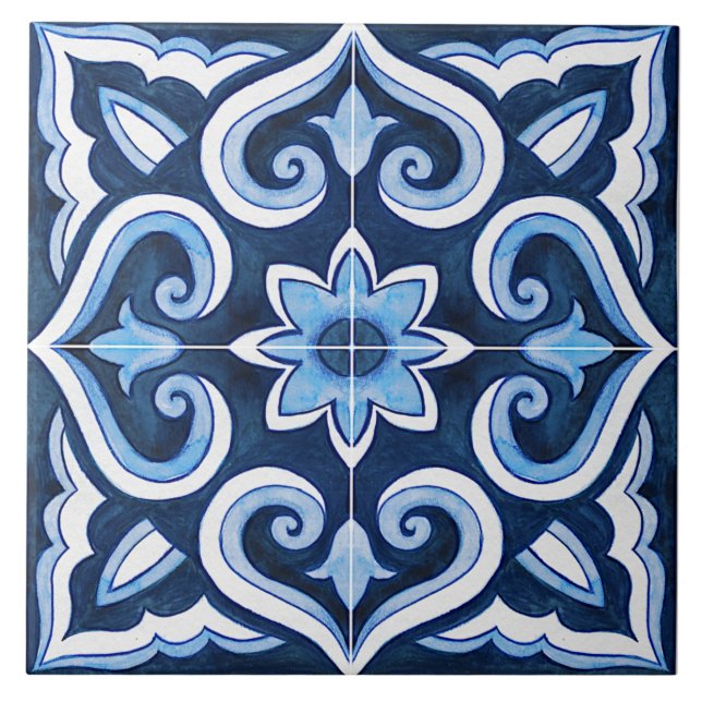 Azulejo Mediterráneo Azul Y Blanco (Frente)