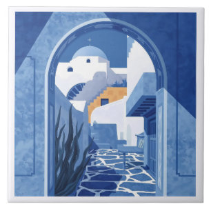 Azulejo mediterráneo azul y blanco Santorini