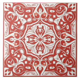 Azulejo Mediterráneo Blanco y Rojo
