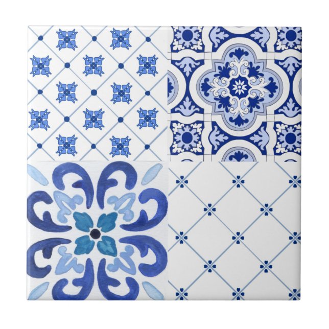 Azulejo Mediterráneo,estilo amalfitano,cuadrados simples   (Frente)