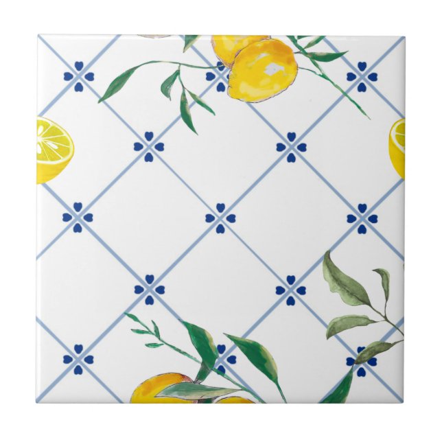 Azulejo Mediterráneo,estilo amalfitano,cuadrados simples   (Frente)