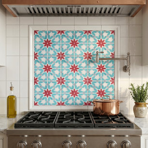 Azulejo Mediterráneo Falso Piedra Verde Azul Rojo Geométri