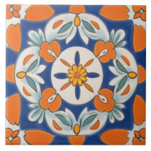 Mediterráneo floral geométrica naranja y azul