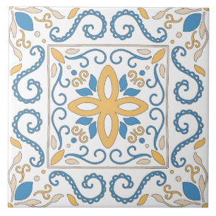Azulejo Mediterráneo Naranja Azul Rosa Geométrico Andaluz