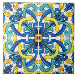 Azulejo Mediterráneo Rústico Amarillo Y Azul