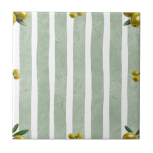 Azulejo Mediterráneo Verde Patrón de Raya de Salvia Oliva