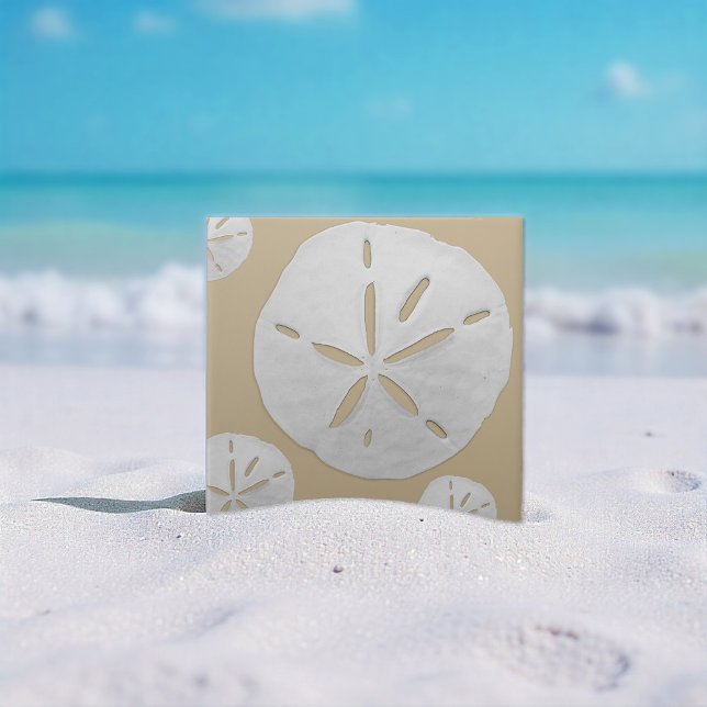 Azulejo Medium Tan & White Tropical Beach Sand Dollar (Subido por el creador)