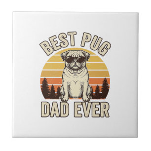 Azulejo Mejor diseño de camiseta de pug vintage para papá