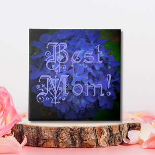 Azulejo Mejor Mamá con fondo de flores azules