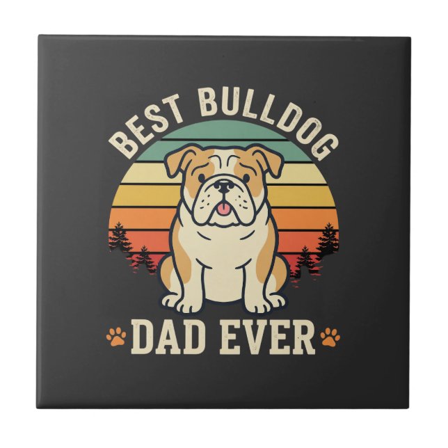 Azulejo Mejor papá Bulldog Retro Vector (Frente)