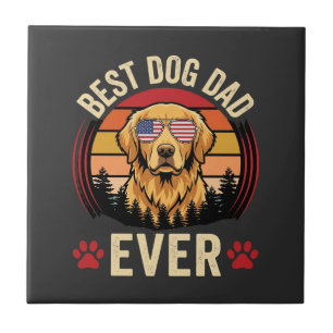 Azulejo Mejor papá de perro Retro Golden Retriever