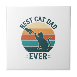 Azulejo Mejor Papá Gato de Todos los Tiempos Diseño Vintag