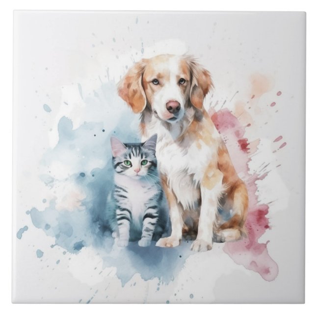 Azulejo Mejores amigos de perros y gatos (Frente)