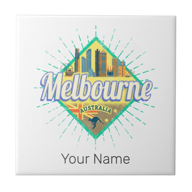Azulejo Melbourne Victoria Australia Retro Skyline Vintage (Frente)
