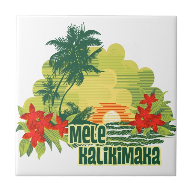 Azulejo Mele Kalikimaka Navidades de la Isla Tropical de H (Frente)