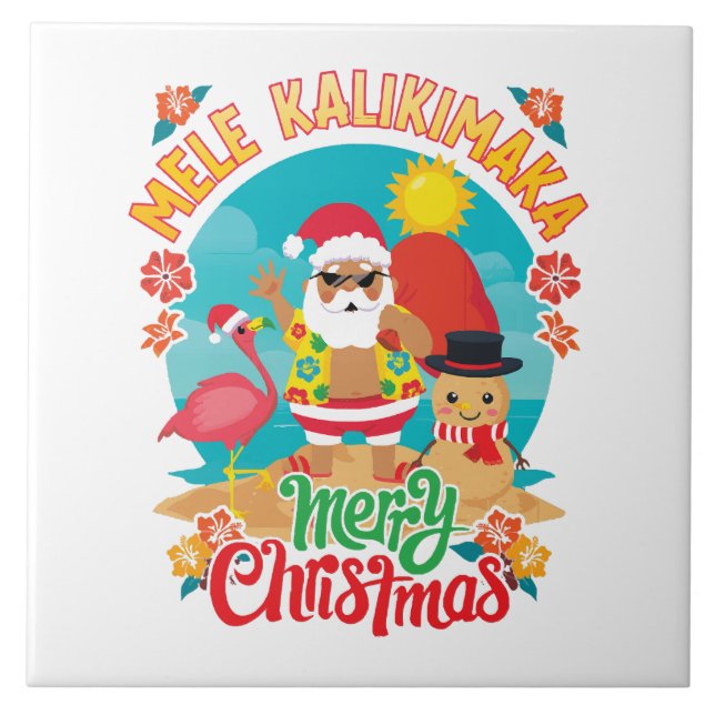 Azulejo Mele Kalikimaka para un brillante Navidad hawaiano (Frente)