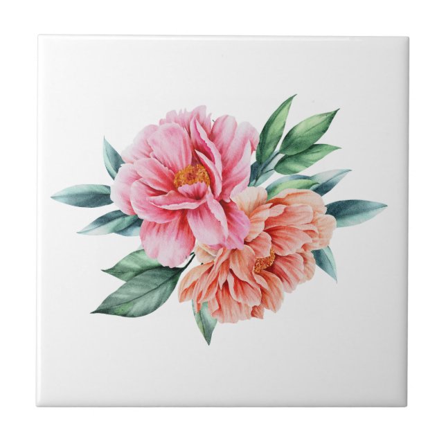 Azulejo Melocotón rosa Floral Peonies Cocina Baño Remodel (Frente)