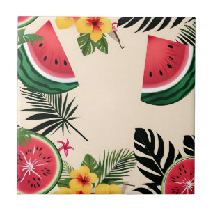 Azulejo Melón De Agua Y Flores Vibrantes