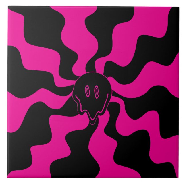 Azulejo Melt sonriente - Magenta y negro (Frente)