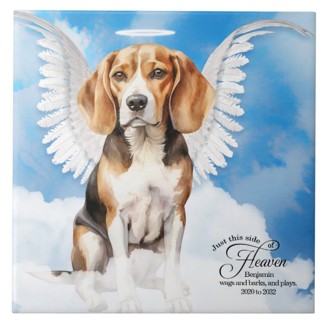 Azulejo Memorial Mascota personalizado de Beagle Angel Dog (Frente)