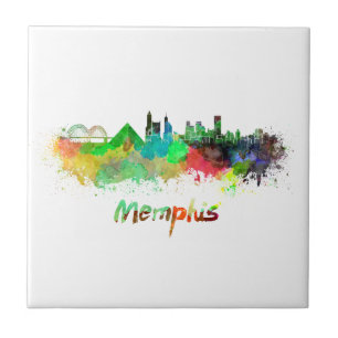Azulejo Memphis skyline in watercolor