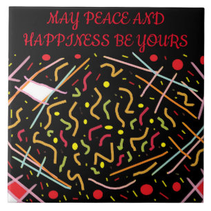 Azulejo Mensaje de paz y felicidad diseño blanco rojo negr