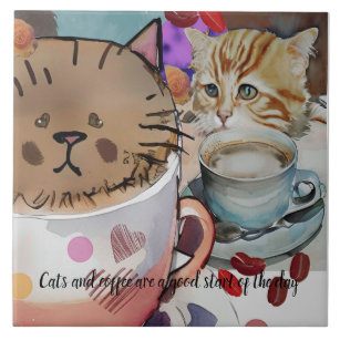 Azulejo Mensajes de texto para gatos y café y personalizad