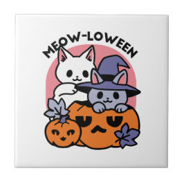 Azulejo Meow-Loween - Diseño de felinos Halloween