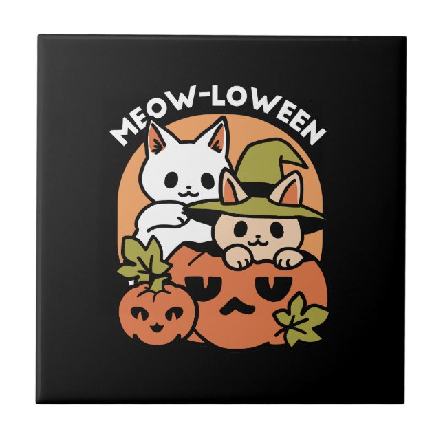 Azulejo Meow-Loween - Diseño festivo de gatos de Halloween (Frente)