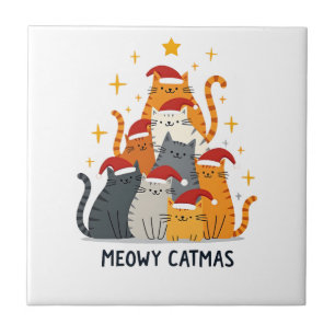 Azulejo Meowy Catmas Gato Navidad Árbol de Navidad Xmas (4