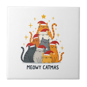 Azulejo Meowy Catmas Gato Navidad Árbol de Navidad Xmas (4