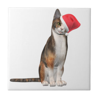 Azulejo Meowy Navidades con un gato juguetón en un gorra