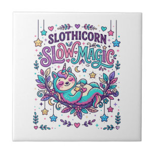 Azulejo Mercado Colorido de Magia Lenta Unicornio Slothico